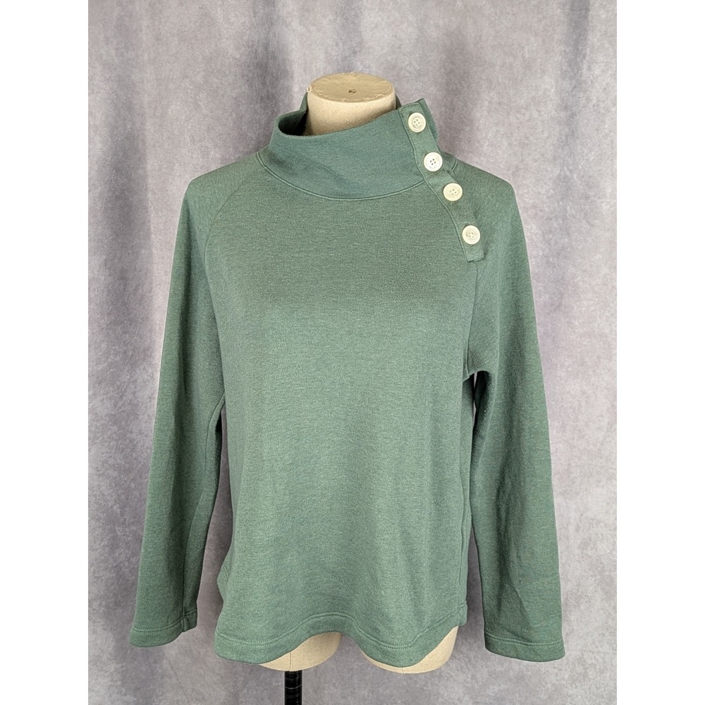 J.Crew Womens Mock Neck Button Detail Sweatshirt Sage Green Heather XS Pullover